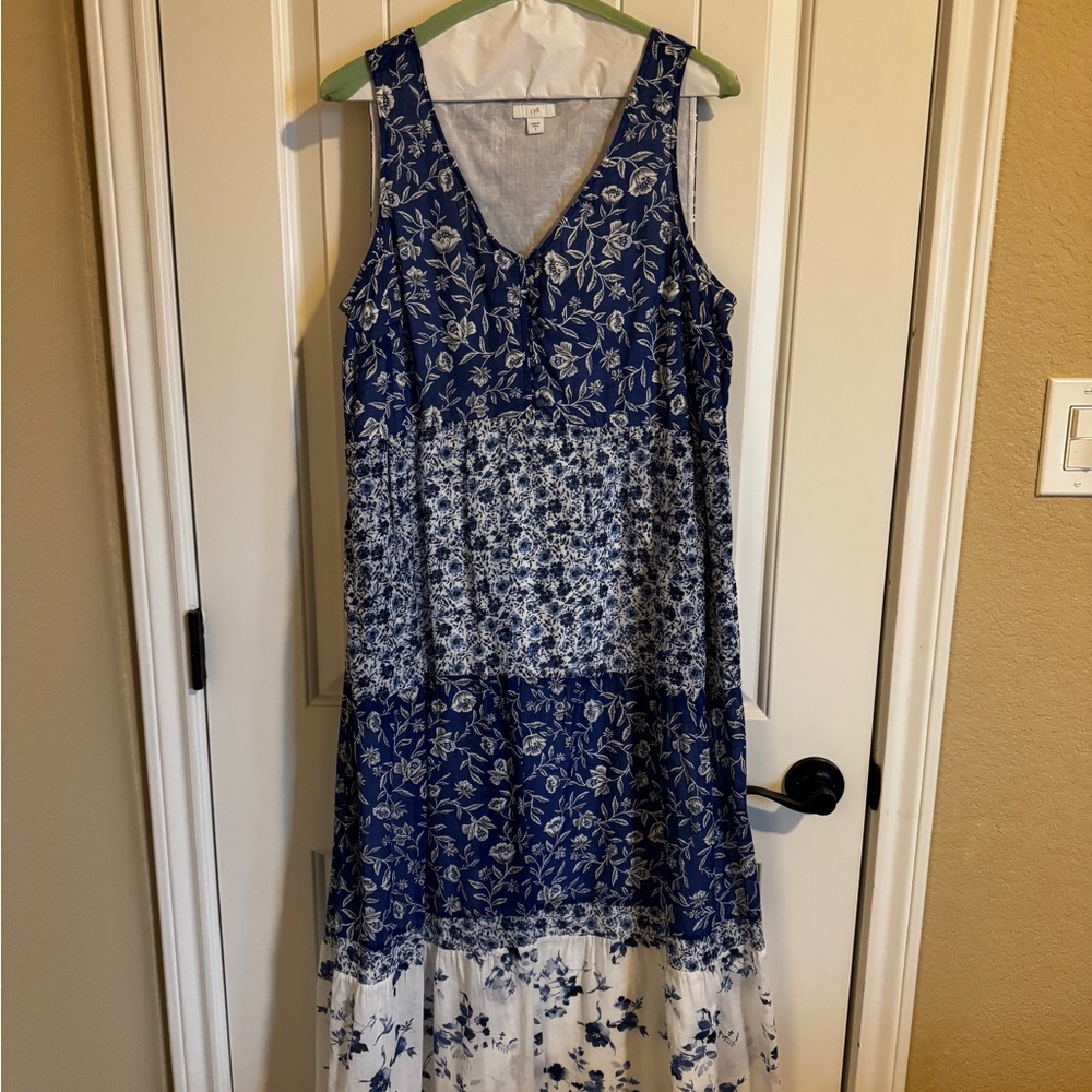 J. Jill Blue and White Floral Maxi Dress